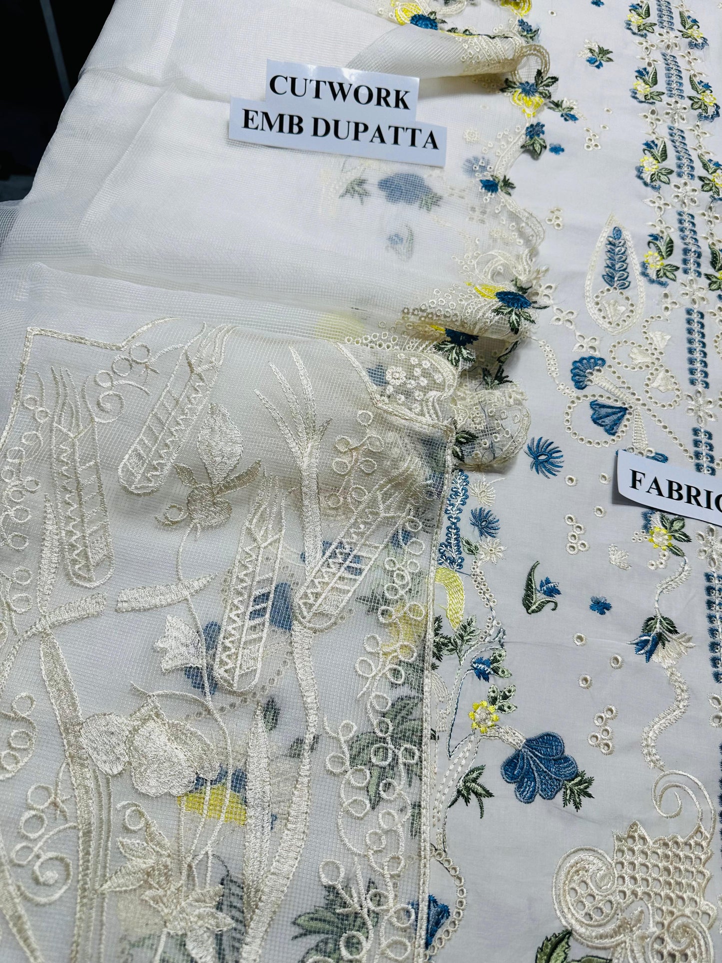 QALAMQAR - 3PC LAWN EMBROIDERED SHIRT WITH NET EMBROIDERED DUPATTA AND TROUSER -BIC-3801