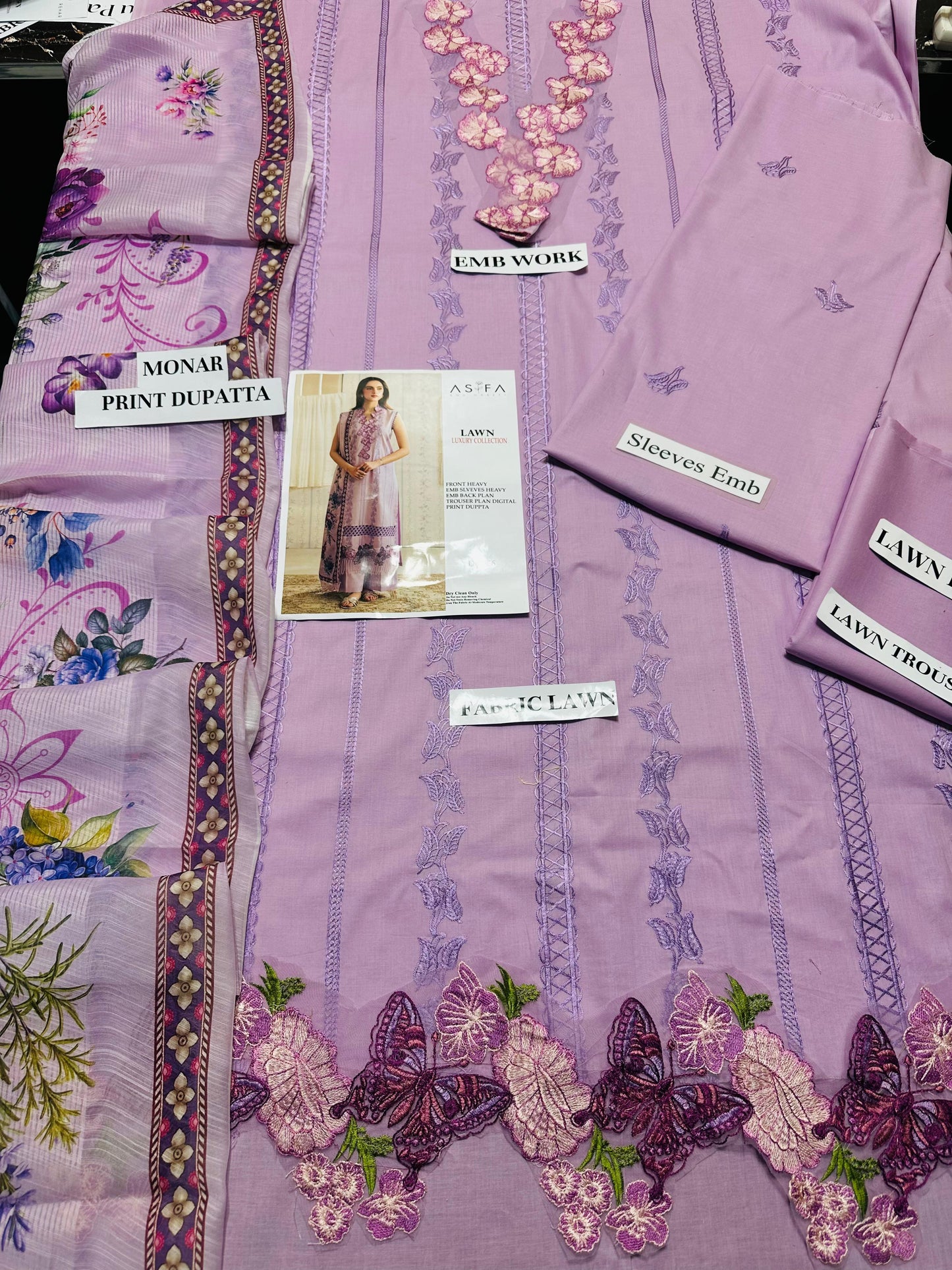 ASIFA NABEEL-3PC LAWN EMBROIDERED SHIRT WITH MONARK PRINTED DUPATTA AND TROUSER-BIC-3756