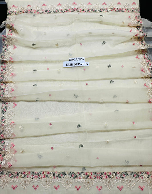QALAMQAR - 3PC LAWN EMBROIDERED SHIRT WITH ORGANZA EMBROIDERED DUPATTA AND TROUSER -BIC-3804