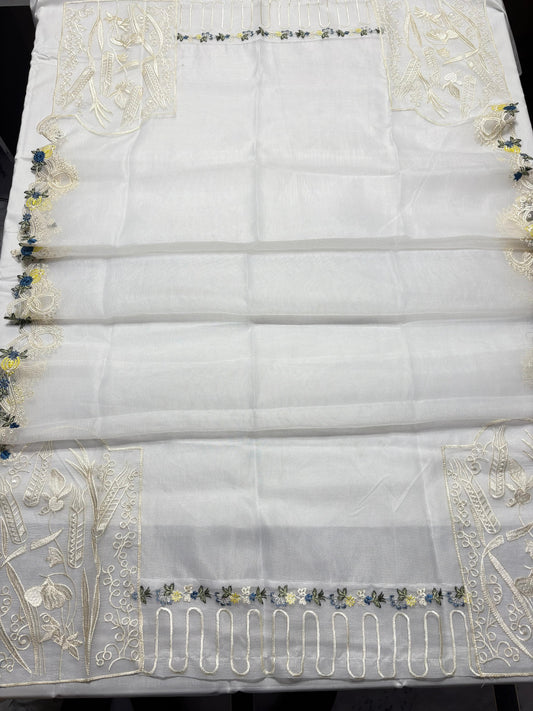 QALAMQAR - 3PC LAWN EMBROIDERED SHIRT WITH NET EMBROIDERED DUPATTA AND TROUSER -BIC-3801