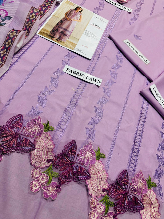 ASIFA NABEEL-3PC LAWN EMBROIDERED SHIRT WITH MONARK PRINTED DUPATTA AND TROUSER-BIC-3756